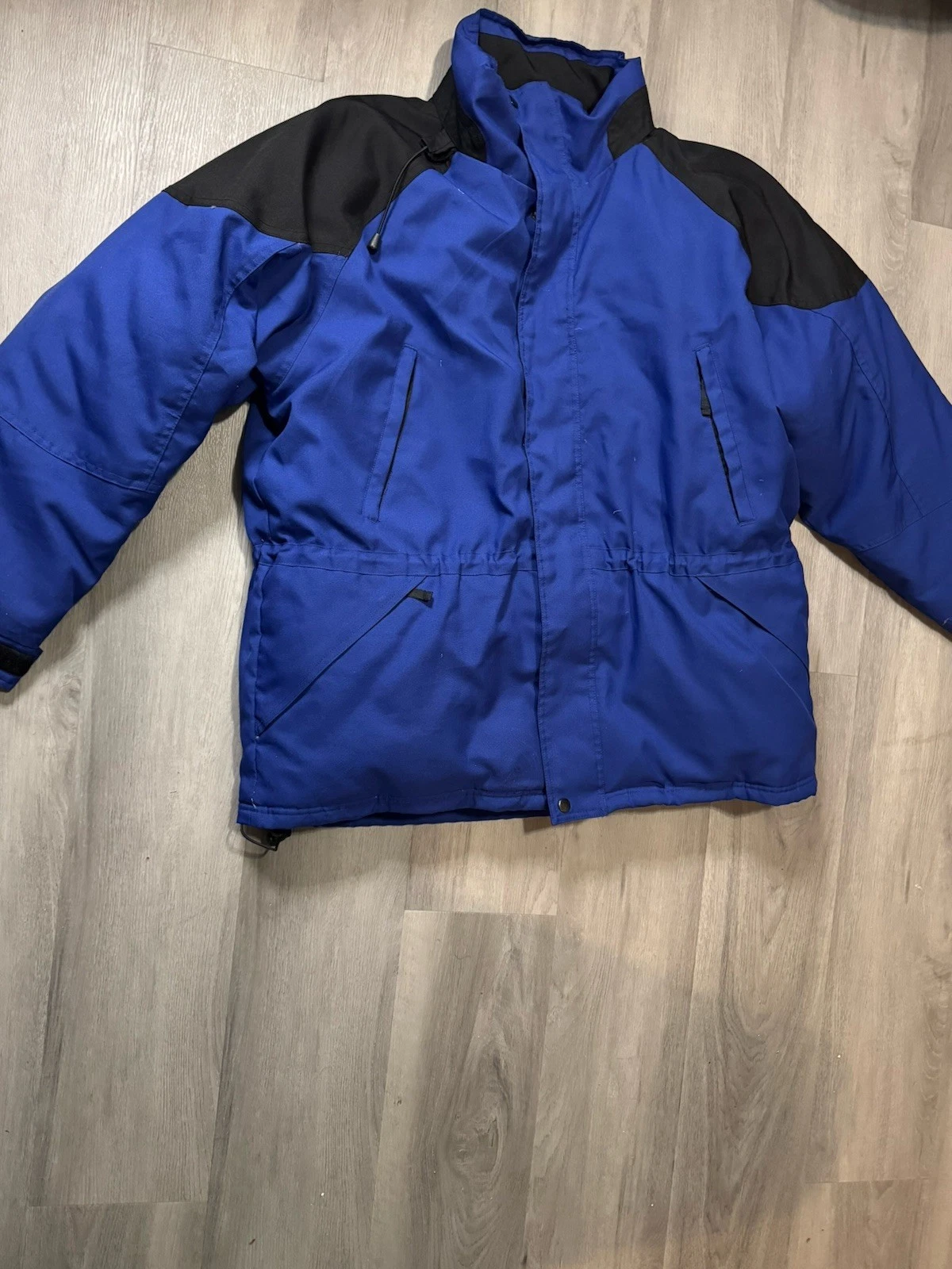 Maxam Mountain Mens Size XL Goose Down Blue & Black Snow Winter Coat Rolled Hood