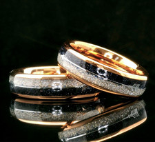 Blue Sandstone Moonstone Ring | Rose Gold Tungsten Wedding Band - 7mm