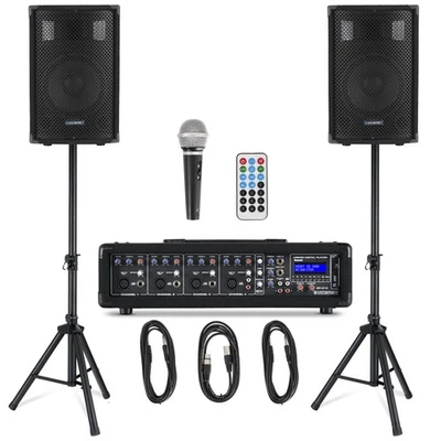 MCGREY DJ PA Anlage Gesangsanlage 4-Kanal Powermixer Bluetooth MP3 USB SD Zubehör 100W