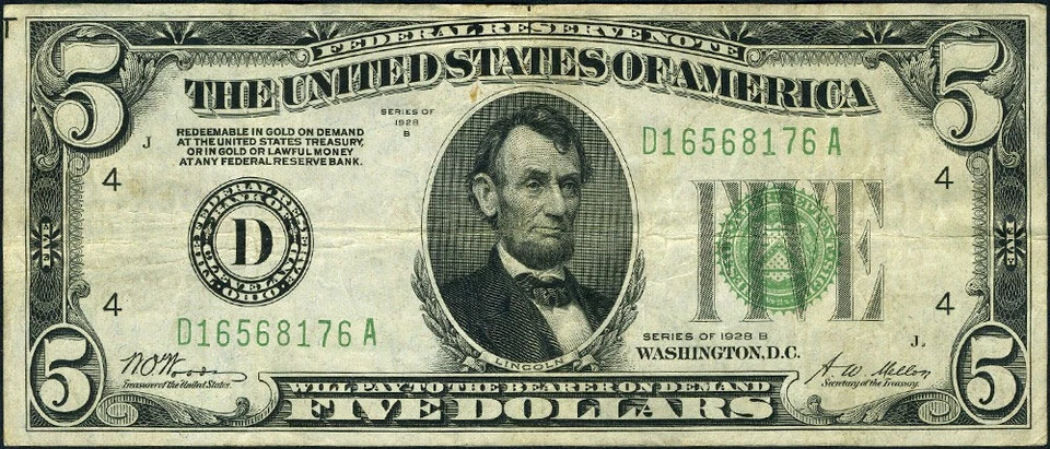 FR. 1952 D $5 1928-B Federal Reserve Note Cleveland D-A Block DGS VF - Image 2 of 3