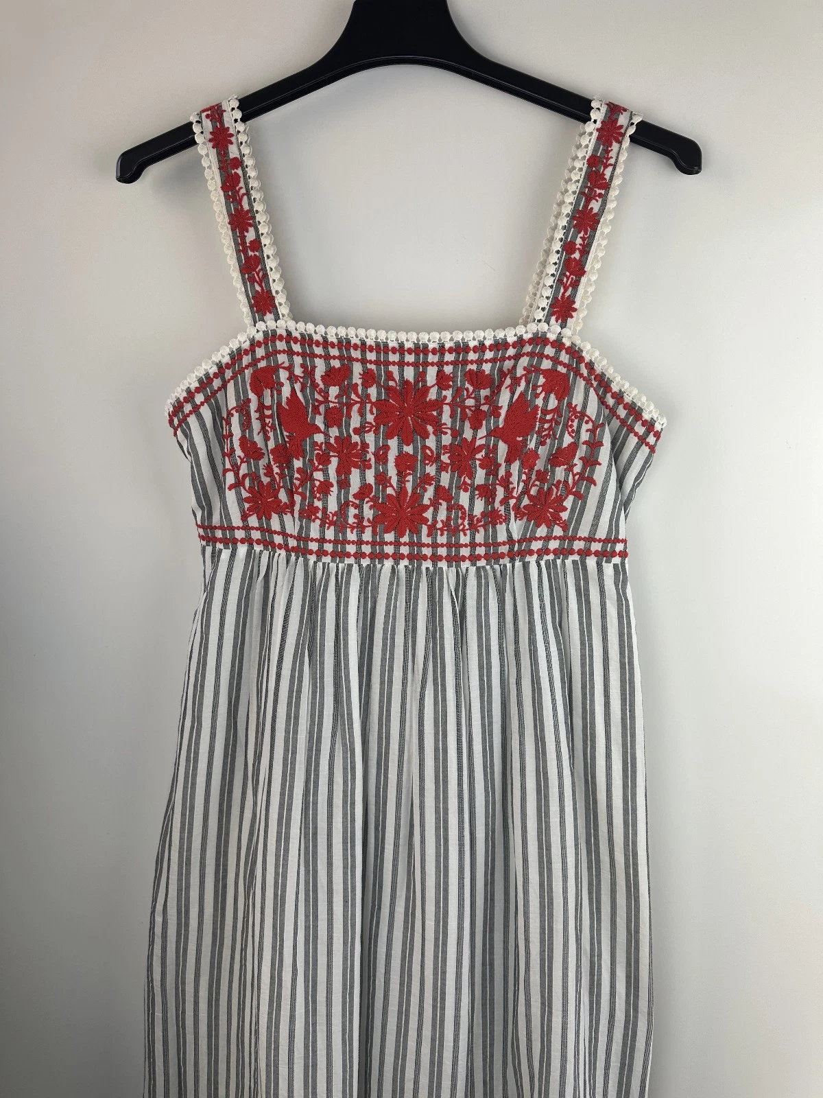 Abito midi senza maniche Kate Spade x Broome Street righe ricamate floreali grande