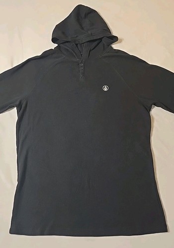 Volcom Herren Thermo L-Arm Shirt mit Kapuze einfarbig schwarz Größe L
