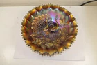 Lavender Purple Northwood Carnival Glass Peacocks on the Fence Pie Crust Bowl