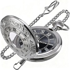 Tiong Vintage Roman Number Quartz Steampunk Pocket Watch with Chain for Men Bir