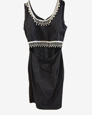 Vintage Beaded/Pearl Black Mini - Cut Out Front - Sleeveless -100%Cotton-USA 