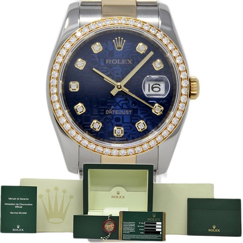Rolex Datejust 36mm Steel/Gold FACTORY DIAMOND 116243 ROLEXWARRANTYCARD #1909-3