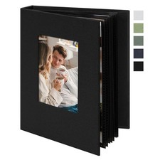 Remowith Small 4x6 Photo Album 24 Pockets Linen Cover with 24 Pockets, Black