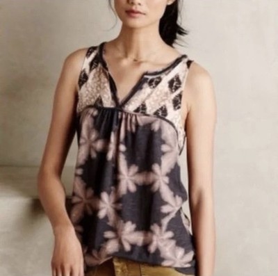 Akemi + Kin Anthropologie Morning Glory Mixed Print Empire Waist Tank Top Medium