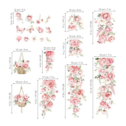 Hanging Flower Vine Double Sided Window Clings Pink Peony Floral Window - Picture 4 of 6