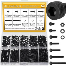 705 Pieces M2.5 Screws Nuts Washers Set Black, M2.5 x 4/6/8/10/12/16/20mm Hex...