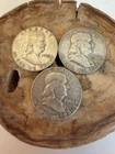 Benjamin Franklin Silver Half Dollar Lot of 3 1952-S, 1958-D, 1962-D