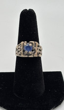 Sterling Silver Ring with Blue Stone in an Openwork Design - Size 7