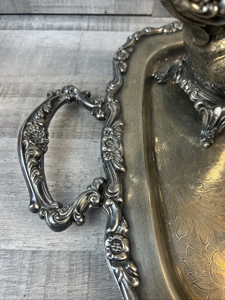 Juego de servicio de café/té de 5 piezas con bandeja de plato plateado Oneida EE. UU. de colección Foto 3 de 4