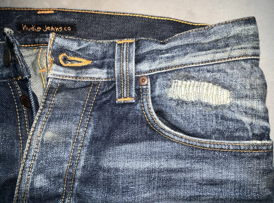 Jeans Nudie Rectos Alf Org Larry Réplica 32x34 Azul Envejecido Italia De Colección Foto 3 de 4