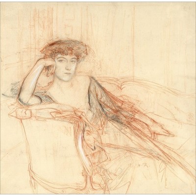 ROYER Henri-Paul - Originalzeichnung ''Elegant auf dem Sofa'' 41x42 cm