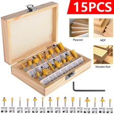 15Pcs 1/4 Inch Shank Carbide Router Bits Set for Wood Woodworking DIY Roundover