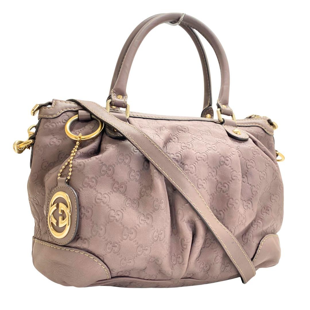 GUCCI GG Shima Purple Leather Tote Bag Authentic G07081086