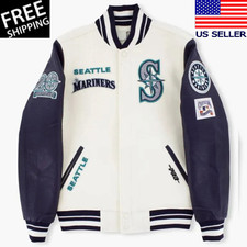 Seattle Mariners Retro Classic Rib Wool/Leather Varsity Letterman Men's Jacket