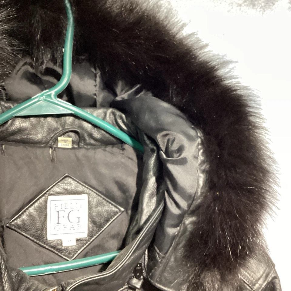 Capuz Marshall Field Gear couro genuíno isolado Parka acabamento de pele de raposa com zíper em excelente estado usado M - Imagem 4 de 4