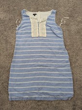 Talbots Shift Dress Womens 10 Blue Striped V Neck Sleeveless Zip Linen Lined