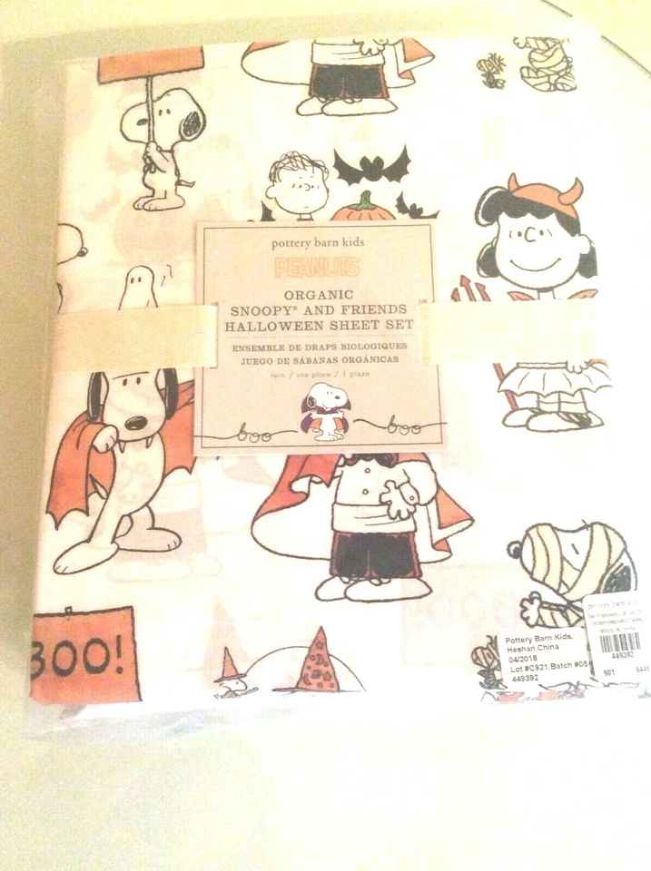 Juego de sábanas Snoopy Pottery Barn Peanuts HALLOWEEN TWIN escuela de vacaciones perro niño, Foto 4 de 4