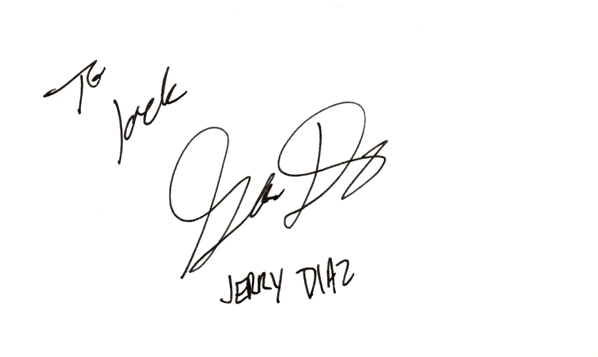 Jerry Diaz Signed Auto 3x5 Index Card Story of Juan Bago | eBay