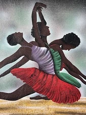 Three Woman Dancing As One Painting Signed By Artist 20x24