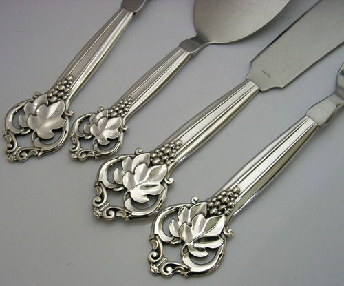 STUNNING LARGE DANISH 1948 SOLID SILVER HANDLED SERVING SET SERVERS 10.5inch - Picture 2 of 7