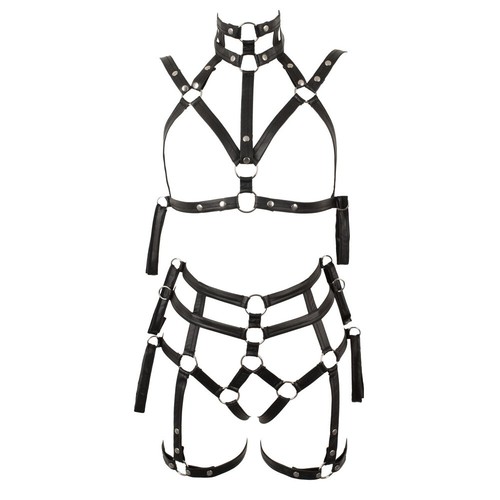 2 Piece Matt Look Bondage Set Shiny Metal Studs Adjustable Stretchy Feel Sexy! - Picture 3 of 4