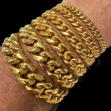 Miami Cuban Link Bracelet  18k Yellow  Gold Plated Stainless Steel 6-18mm