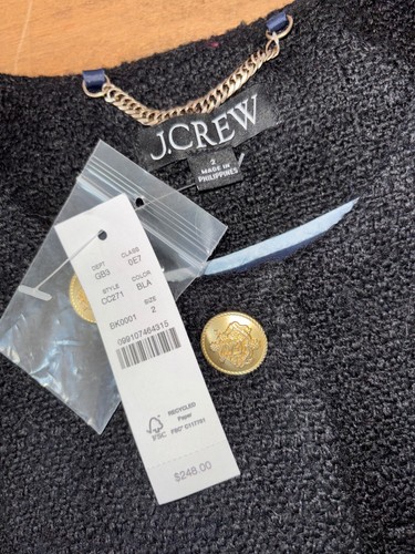 $248 NWT J CREW Isabelle Lady Jacket Black Boucle Tweed Blazer Gold Buttons Sz 2 - Picture 14 of 19