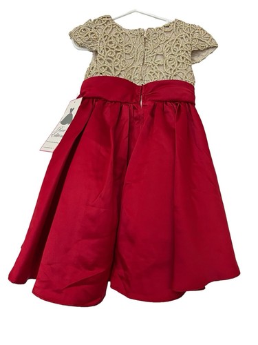 Rare Editions Toddler Girls Cap Sleeve Cascade Bow Embro Red Dress NWT $74 - 第 5/6 張圖片