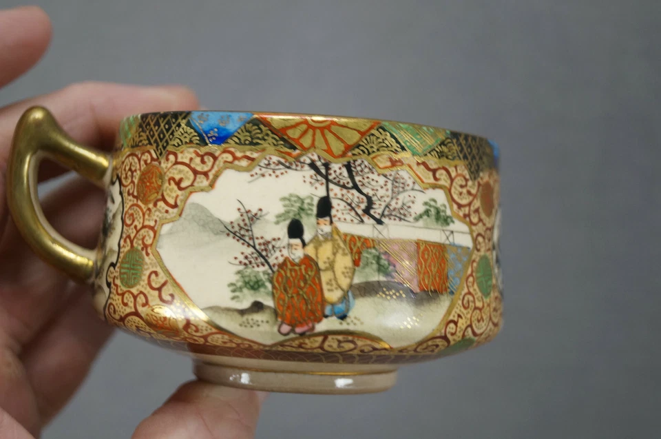 Antique Satsuma Meiji Hand Painted Japanese Aesthetic Style Tea Cup & Saucer - Image 4 of 4