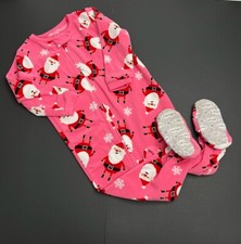 Carters Fleece Footed Sleeper Pajamas Christmas PJs Pink Santa Size 24 Months