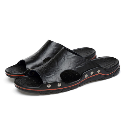 Men's Leather Sandals Summer Sandals Real Leather Slippers Men Leather Slides - Picture 1 of 10