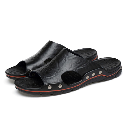 Men's Leather Sandals Summer Sandals Real Leather Slippers Men Leather Slides - Picture 1 of 26