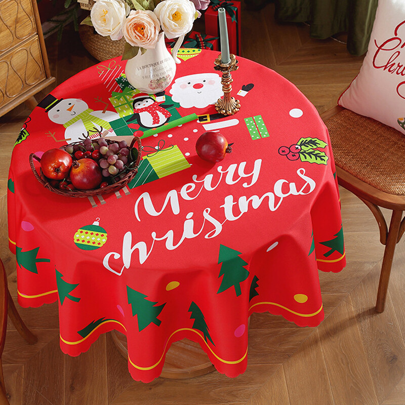 Christmas Tablecloth Round Table Cloth Cover Dinner Party Home Decor