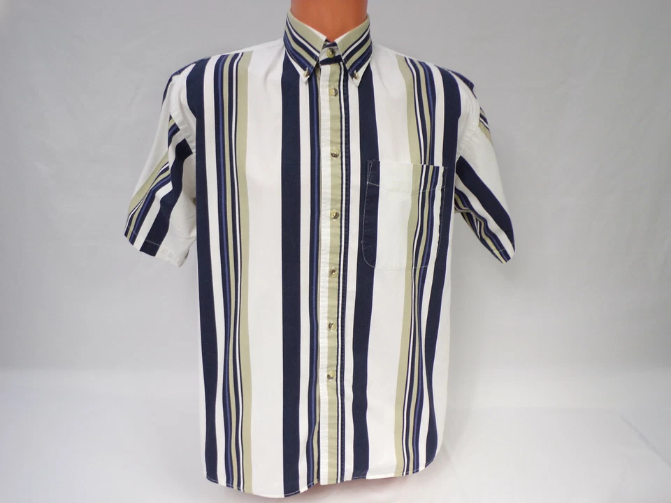 Vintage Trader Bay Shirt Men Medium Short Sleeve Blue White Stripe Cotton Pocket - Image 2 of 4