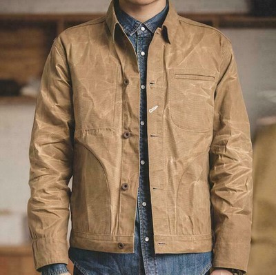 Mens Slim Fit Retro Canvas Jacket Solid 