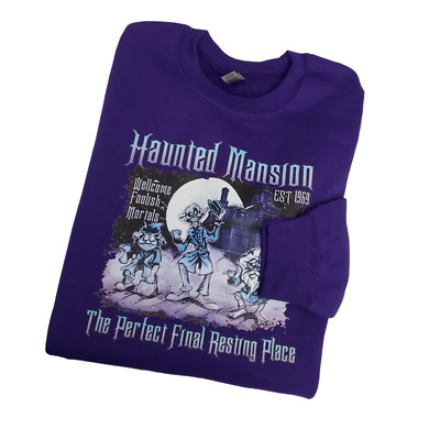 Haunted Mansion Hitchhiking Ghosts Perfect Resting Place Sweater Purple Size M