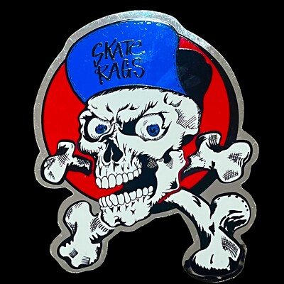 Vtg 1980's Skate Rags Skateboarding Sticker Skull/Cross