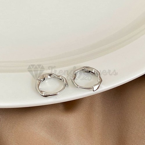 Minimalist Round Metal Twisted Hoop Ring Silver Sleeper Stud Cartilage Earrings - Picture 2 of 12