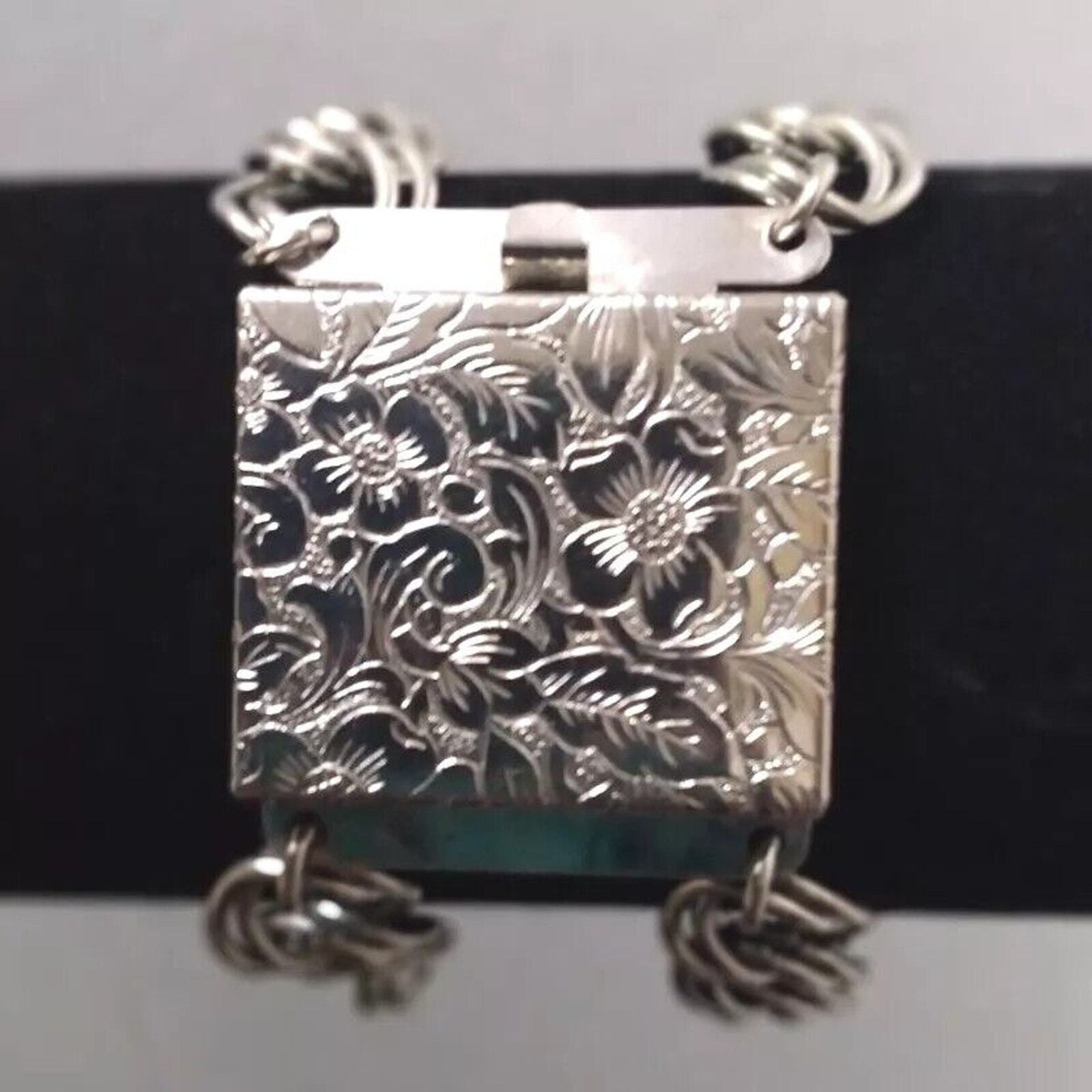 Statement Silvertone Bracelet Floral Designs Larg… - image 1