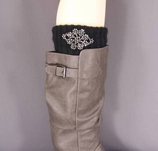 Black beaded ribbed sweater knit boot cuffs leg toppers welly warmers socks