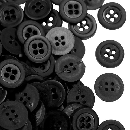 13mm Favorite Findings Craft Buttons Solid Black Round Plastic 4-Hole Loose Bulk - Picture 2 of 2