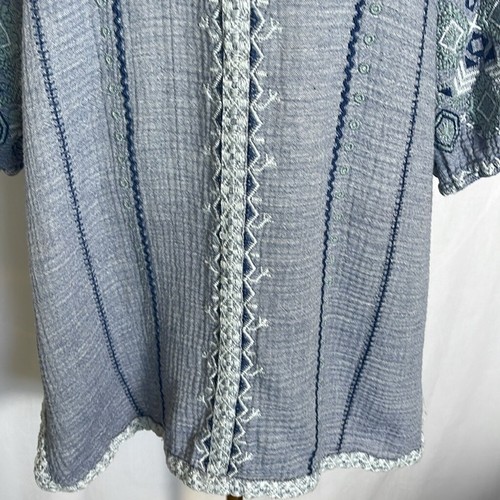 Johnny Was Embroidered Boho Tunic Dress Size L Blue Gray Peasant Balloon Sleeve - Picture 4 of 13