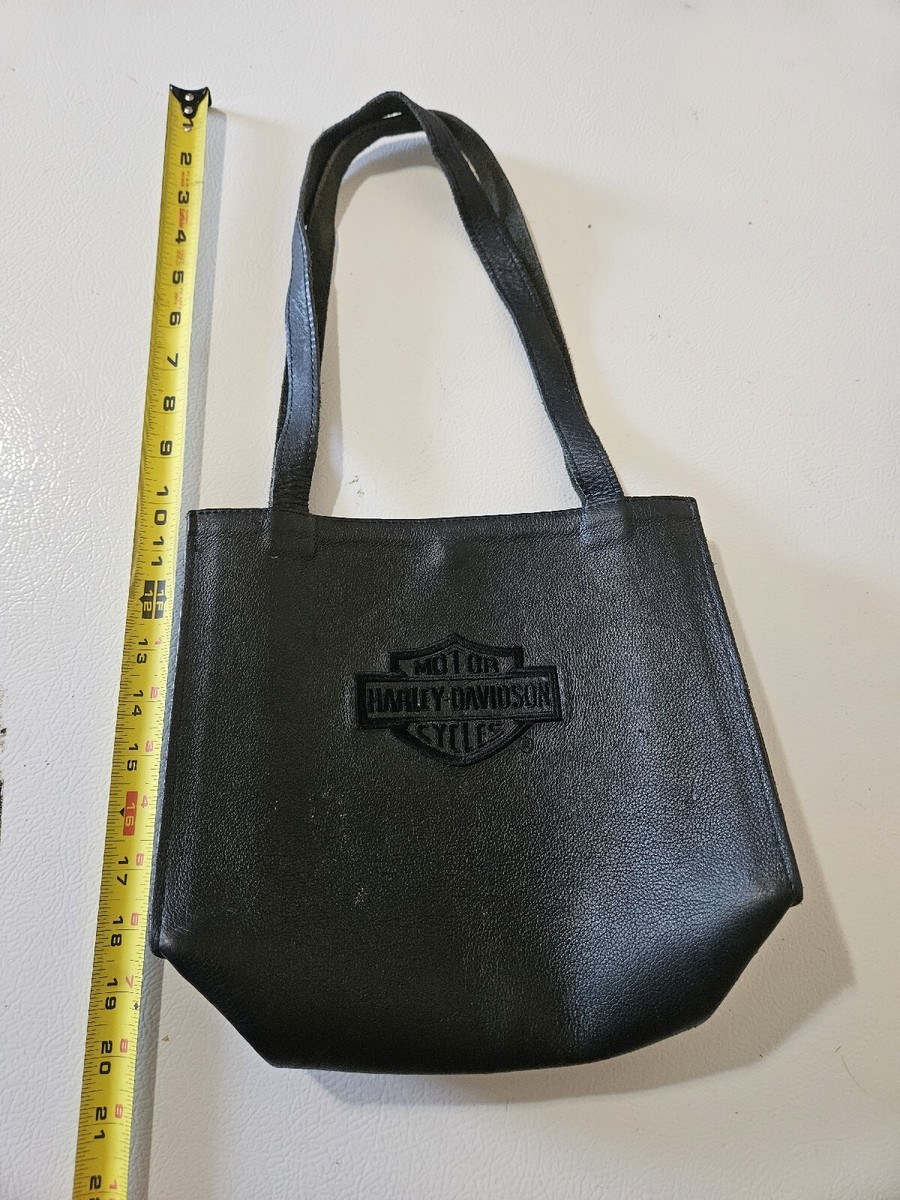 Harley Davidson Hand Bag - Vintage Black Leather Bag - Woman's Black  Leather Purse