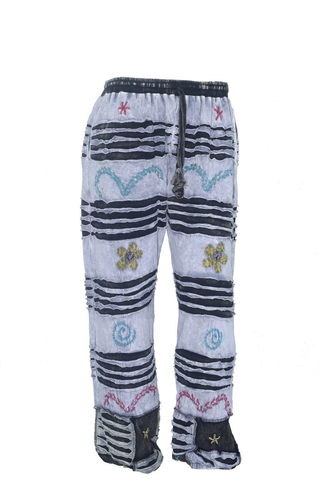 TIE DYE Stone Washed Casual Striped Trousers Hippy Boho Pant Festival Combat S6