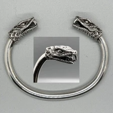 Snake Head Serpent 925 silver torc torque Bracelet biker viking bangle reptile