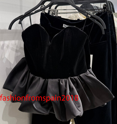 ZARA NEW WOMAN STRAPLESS SWEETHEART ZW COLLECTION VELVET TOP BLACK
